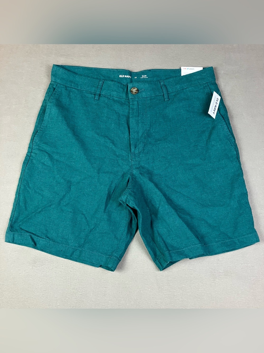 Old Navy Men's Size 33 Slim Linen Blend Casual Chino Shorts Teal Striped NWT! Ne